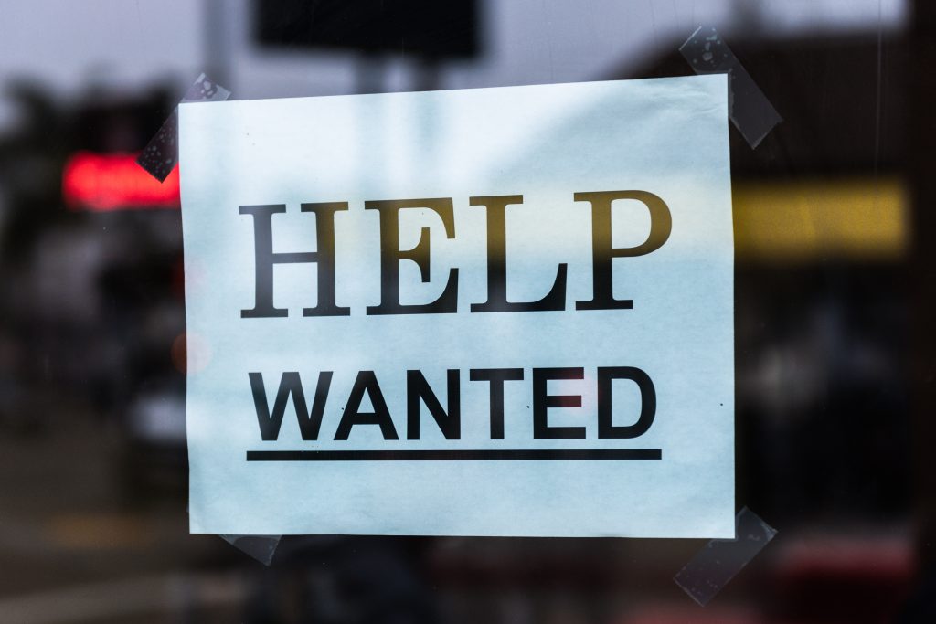 Help Wanted Sign Due To Staff Shortages